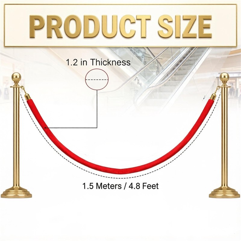 Okllen 4 Pack Red Velvet Stanchion Rope, 5 Feet Crowd