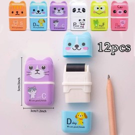 Cartoon Roller Eraser, 12 Pieces Cute Cartoon Eraser Cube Animal Eraser Pencil Rubber Eraser Children's Eraser with Shaving Roller for School Office Supplies Stationery