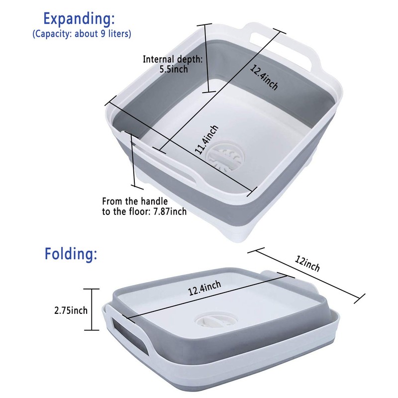 DUOFIRE Foldable Wash Basin 9L（2.37 Gallons）Dish Tub Collapsible Portable Dishpan