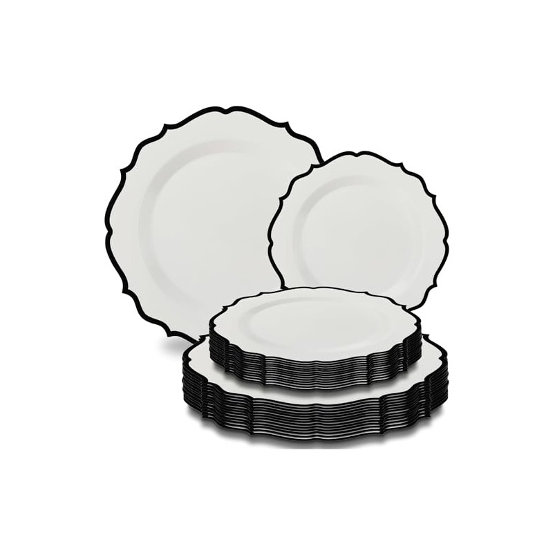 Contemporary Collection Combo White Plates with Black Rim - 7.5"