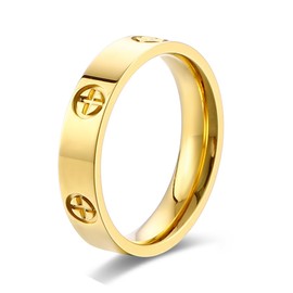 YUWENHE Women Love Friendship Ring 18K Gold Silver Plated Cubic Zirconia Stainless Steel Promise Ring Wedding Band Jewelry Birthday Gifts For (Cross Gold, 8)