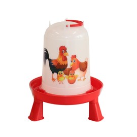 Little Giant® Plastic Poultry Waterer - Chicken Drinker with Twist Lock Base and Removable Legs - Cartoon Illustrations - Fits Up to 5 Quarts of Water (Red, 5 Quart)