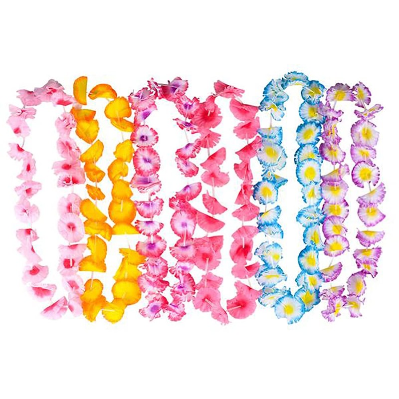 Two-Tone Luau Carnation Leis Necklace, Tropical Flower Assorted Floral Designs,