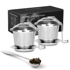 Numola Tea Infuser for Loose Tea, Loose Leaf Tea Infusers Set, Fine Mesh Tea Steeper with Spoon and Drip Trays, Tea Diffusers with Extented Chain Hook for Tea Lovers
