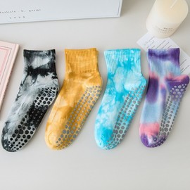 Women's Spring and Summer Tie-Dye Cotton Non-slip Professional Yoga Pilates Socks Size/Purple 20ea