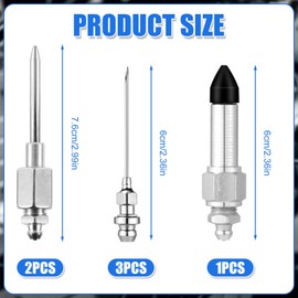 lasuroa 6pcs Grease Gun Accessory Set, Including 3 Grease Needle Nozzle 2 Grease Needle Dispenser 1 Rubber Nipple Adapter Grease Injector Needle Tip Fitting Coupler for Small and Confined Spaces