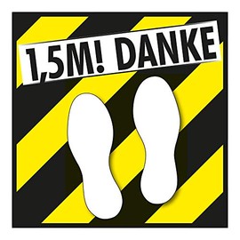 Floor and Wall Sign / Safety Sign as Waiting Point "1.5 Meter - Thanks" (30.0 x 30.0 cm) Non-Slip (Vinyl)