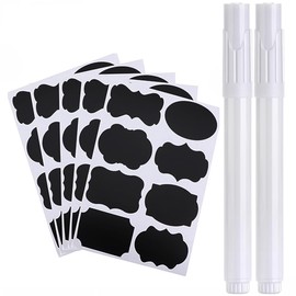 KKUANG 160PCS Black Self Adhesive Chalkboard Stickers Waterproof Spice Label Removable Stickers with 2 White Liquid Chalk Suitable for Food Containers Wedding Decoration Scrapbooking