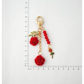 tenghong2021 Rose Keychain Flower Pendent Keyring Women Keys Ring Valentine's Day Gift Handbag Accessories Purse Decor -Red