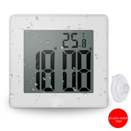 CENTOLLA Digital Shower Clock, Large LCD Display Waterproof Timer for Shower, Suction Cups for Home (White) - Only Military time and ℃ Display