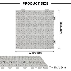 FAHKNS 12 PCS Interlocking Drainage Mat, 12“x12” Drainage Tiles Interlocking, PVC Non-Slip Splicing Drainage Tiles for Bathroom, Kitchen, Swimming Pool, Garden, Grey
