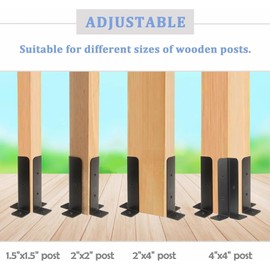 Mombucks 8-Piece Adjustable Deck Post Anchor Base Bracket Set, Fit 1.5x1.5, 2x2, 2x4, and 4x4 Posts,Heavy-Duty Half-Column Black Post Base Brackets for Wood Fences, Pergolas, and Deck Railings