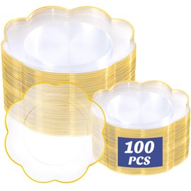LIYH 100 Pcs Clear Plastic Plates - Plates Disposable Heavy Duty Elegantes Party Plate Fancy Scalloped Plastic Wedding Plate for Party Birthday Tea Party Bridal & Baby Shower