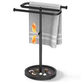 Aetyord Z-Shape Countertop Towel Holder - Height Adjustable for Bathroom/Kitchen/RV | Rustproof Metal & Wood Base Black