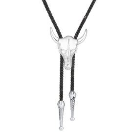 AZORA Western Cow Head Bolo Tie Adjustable Rhinestone Necktie for Men Women Country Cowboy Concert Rodeo Outfit Accessories