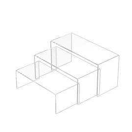 Sezanrpt Acrylic Risers Display Stand, 3 Pieces, Rectangular Display Risers, 3 Steps, Clear Acrylic Stand for Collectibles, Brand Store, Retail, Shoes, Bags, Decoration - 21.6 x 22.8 x 24.1 cm