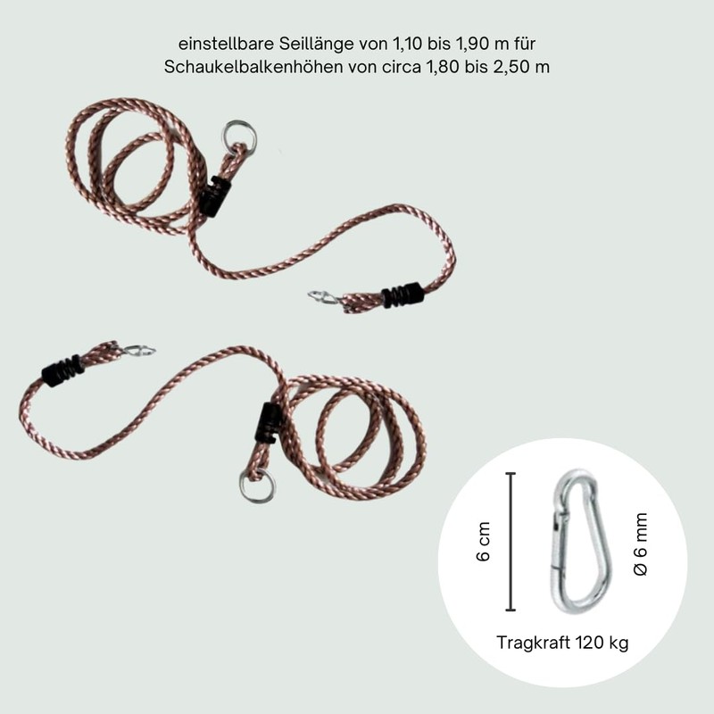 h2i Swing Ropes, Rope for Swing Including Carabiner, Height-Adjustable Rope