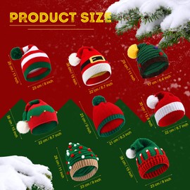 8 Pcs Santa Hats Adult Knitted Crochet Beanie Hats with Pom Pom for Christmas Holidays (Bright Style)