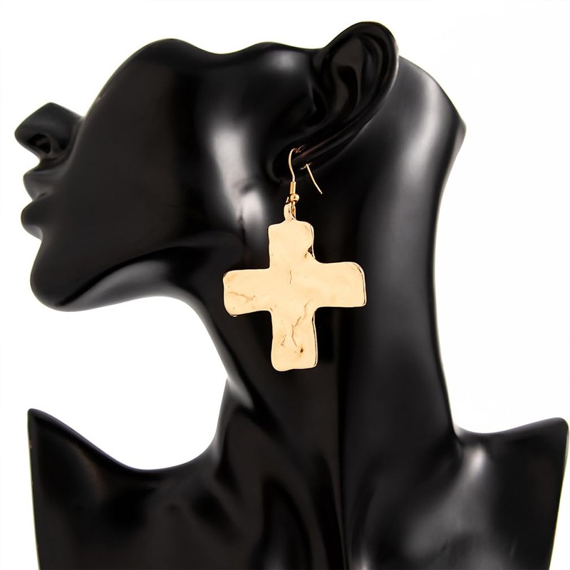 14K Gold Big Cross Dangle Earrings for Women Dainty Large