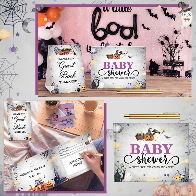 27 Pcs Halloween Baby Shower Guest Book with Sonogram Page