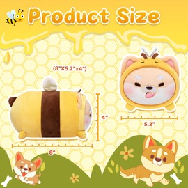 Mewaii Shiba Inu Dog Plush Pillow, Kawaii Bee Plushies, Dog Stuffed Animal Wearing Honeybee Outfit, Soft Squishy Cute Plushies for Girls, Boys and Males (8 Inch)