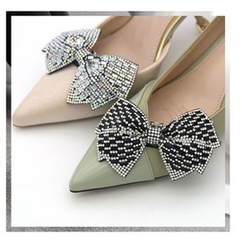 JDYaoYing 2 x Sparkly Bowknot Shoe Clips for Women Removable Shoe Buckles Decorative Shoe Accessories for Wedding Party, No metal