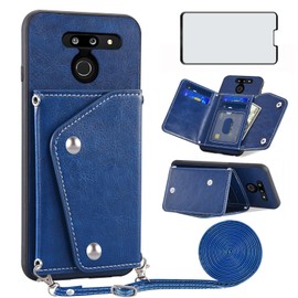 Asuwish Phone Case for LG G8 ThinQ Wallet Cover with Screen Protector and Credit Card Holder Crossbody Strap Stand Leather Cell Accessories LGG8 Thin Q G 8 LG8 G8thinq LGG8thinq 8G Women Girls Blue