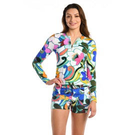 La Blanca Women's Short Sleeve Mini Dress Swimsuit Cover Up, Multi//Sun Catcher, Small