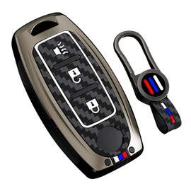 TECART Luminous Strip Key Fob Cover Fit for Nissan Altima Rogue Maxima Sentra Infiniti Armada Sedan Murano, Carbon Texture Key Case key Shell Holder with Keychain Full Key Protector 3 Button Black