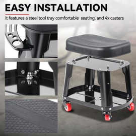 Auto Dynasty Mechanic Roller Stool, 300 LBS Capacity Rolling Creeper Garage Shop Seat with Tool Tray, Heavy Duty Mechanic Roll Repair Chair for Workshop Household Home Warehouse Office, Black