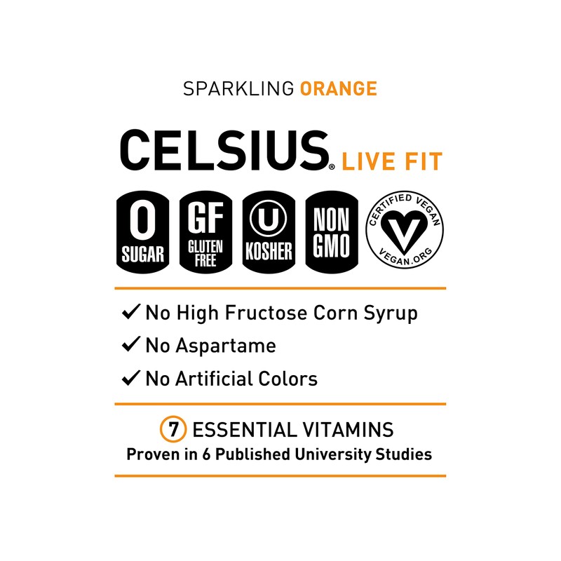 CELSIUS Sparkling Orange, Functional Essential Energy Drink, 12 Fl Oz
