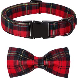 lionet paws Christmas Soft Cotton Bow Tie Dog Collar with Metal Clasp Adjustable Christmas Collars for Small Dogs, Neck 25-40 cm