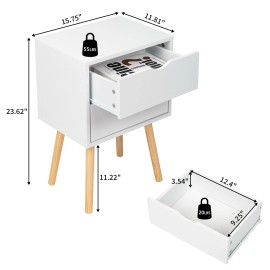 Jutrend Set of 2 Nightstands - 2-Drawer, MDF, White & Elevated Legs Beside Tables