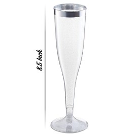 Plastic Champagne Flutes Disposable - Silver Glitter with a Silver Rim - [1 Box of 36 ] 6.5 Oz - Premium Toasting Glass - Elegant Stylish Mimosa Glasses for Weddings Anniversaries and Catered Events
