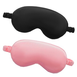 Silk Sleep Mask, 2PCS Adjustable Eye Mask for Sleeping, Sleeping Blindfold for Travel and Nap for Girls, Boys, Women, Men (Black Pink)