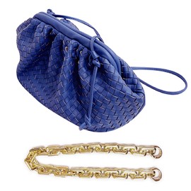 NAARIIAN Women casual soft PU stripes woven bag | cloud dumpling Ruched clutch purses | chain shoulder evening handbag(Navy L)