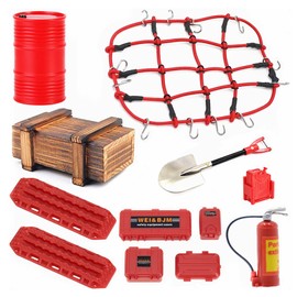 1/24 & 1/18 RC Crawler Accessories Simulation Decoration Mini Luggage Net, Recovery Board, Fuel Tanks, Fire Extinguisher, Wood Box, Shovel for 1/18 TRX4M 1/24 Axial SCX24 FMS (Red)