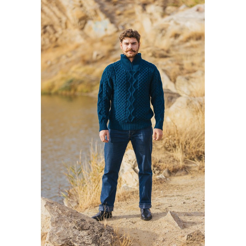 SAOL Aran - Suéter para hombre de lana con cierre
