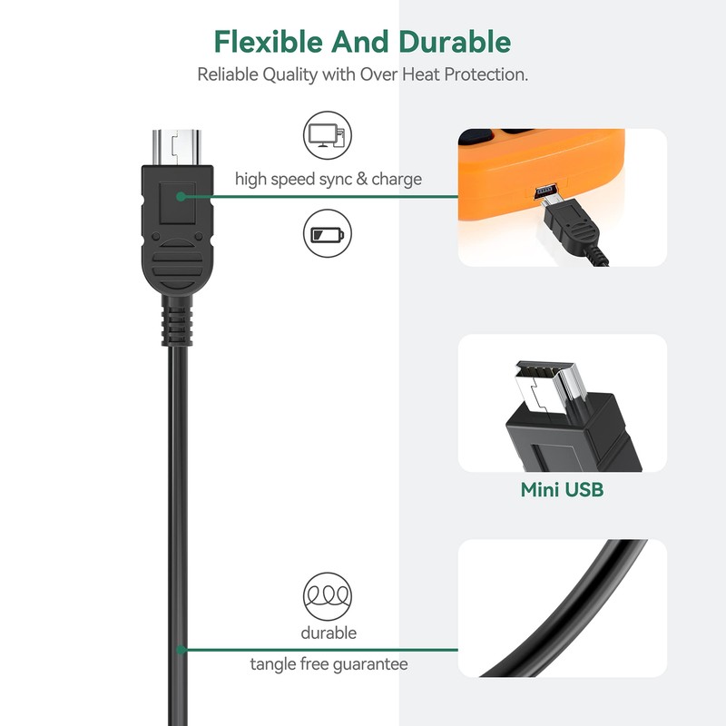 FITE ON Mini USB Charging & Sync Cable Cord Replacement