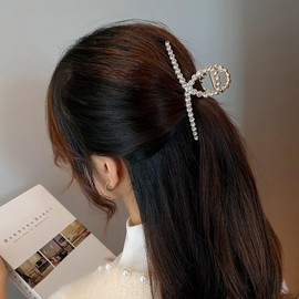 Ling & Bai Pearl Hair Claw Clips Gold Large Metal Jaw Clip Non-slip Strong Hold Accessories for Women and Girls (Rhinestone)