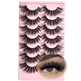 FARRED Cat Eye Lashes Fluffy False Eyelashes 7 Pairs Fake Eyelashes Natural Look Short Natural Lashes Cateye Lash Wispy Volume Eyelash Faux Mink Strip Lashes Pack for Daily Makeup (A21 | 9-17MM)