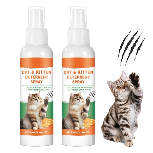 2 Pack Cat Deterrent Spray, Natural Ingredients Cat Repellent Indoor