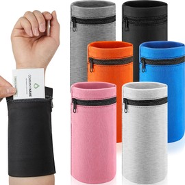 6 Pieces Zipper Wrist Pouch Wrist Wallet Travel Wallet Wrist Purse for Women Wrist Pocket Wrist Band for Men Card Key Running Walking Hiking Basketball, 6 Colors