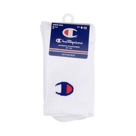 Champion Kids C Logo Crew Socks (3 Pack), White, Large