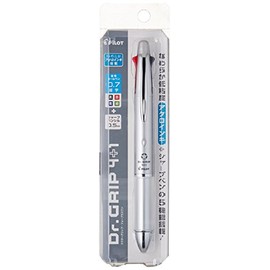 Pilot Dr. Grip 4+1, 4 Color 0.7 mm Ballpoint Multi Pen & 0.5 mm Mechanical Pencil - Silver Body (BKHDF1SFN-S)