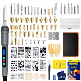 Pyrography Soldering Iron Set, 113 Pieces, Soldering Set, 60 W, Adjustable Temperature, 200-450 °C, LED Display, Soldering Iron Wood, Pyrography Soldering Iron Set with Letters and Coloured Colours