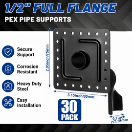 Pushglossy 30 Pack 1/2 Inch PEX Bend Supports with Mounting Plates, 90 Degree Galvanized Metal Tubing Brackets, Black Pipe Holders for Plumbing Installation