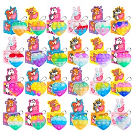 24 Pack Valentines Day Gifts for Kids Pop Fidget Toy Party Favor Set with Greeting Card Boxes for Kids Girls Bays Valentine Heart Pop Stress Relief Fidget Toys Classroom Exchange Prizes Gifts