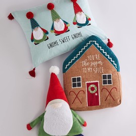 Levtex Home Merry & Bright Collecion - Gnome for The Holidays - Christmas Decorative Pillow (14x18n.) - Gnome Sweet Gnome - Reversible - Cotton/Poly
