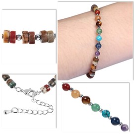 KYEYGWO 7 Chakra Stone Bead Bracelet for Women, Adjustable Crystal Bracelet, Flat Bead Bracelets, Yoga Bracelet, Gemstone Jewellery for Meditation, Energy Therapy, Metal 7 chakras stone Hematite Metal